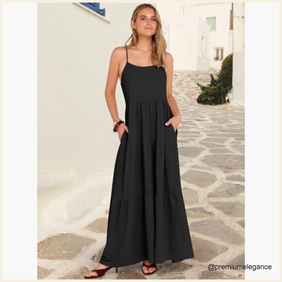 Oversized Maxi Dress, Spaghetti Strap, Polyester, Boho Sundress, Summer Casual - Picture 6 of 7
